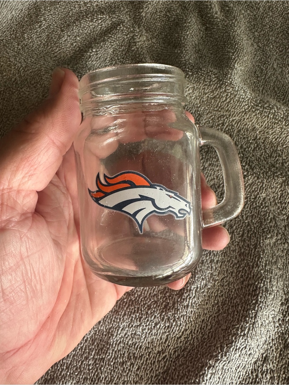 Denver Broncos Clear Glass Mason Mug with Team Logo